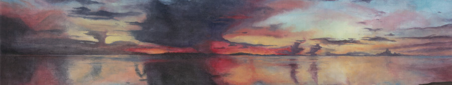 Detail of <q>Qaravi Sunset</q> painting by Nara Pilgrim Wood